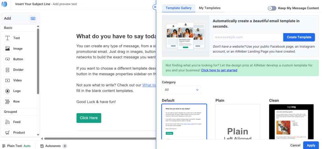 Aweber Drad and drop email templates