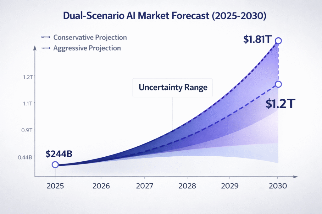 AI market future projections showing growth to $1.81 trillion by 2030