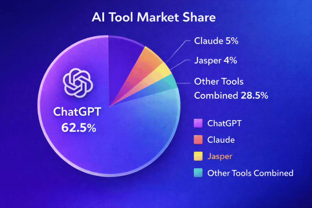 AI tool market share showing ChatGPT dominance at 62.5%