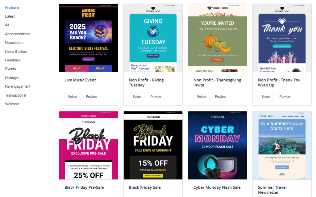 Campaign Monitor e-mailtemplate gallerij met professionele nieuwsbrief designs