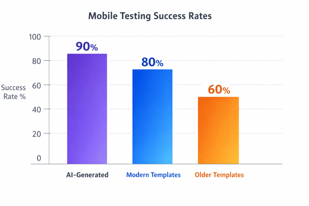 Bar chart showing GetResponse mobile testing success rates by template age