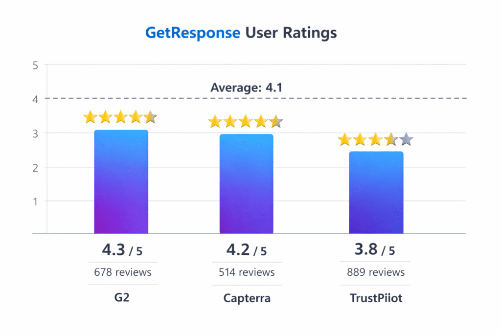 Chart showing GetResponse user satisfaction ratings across different review platforms
