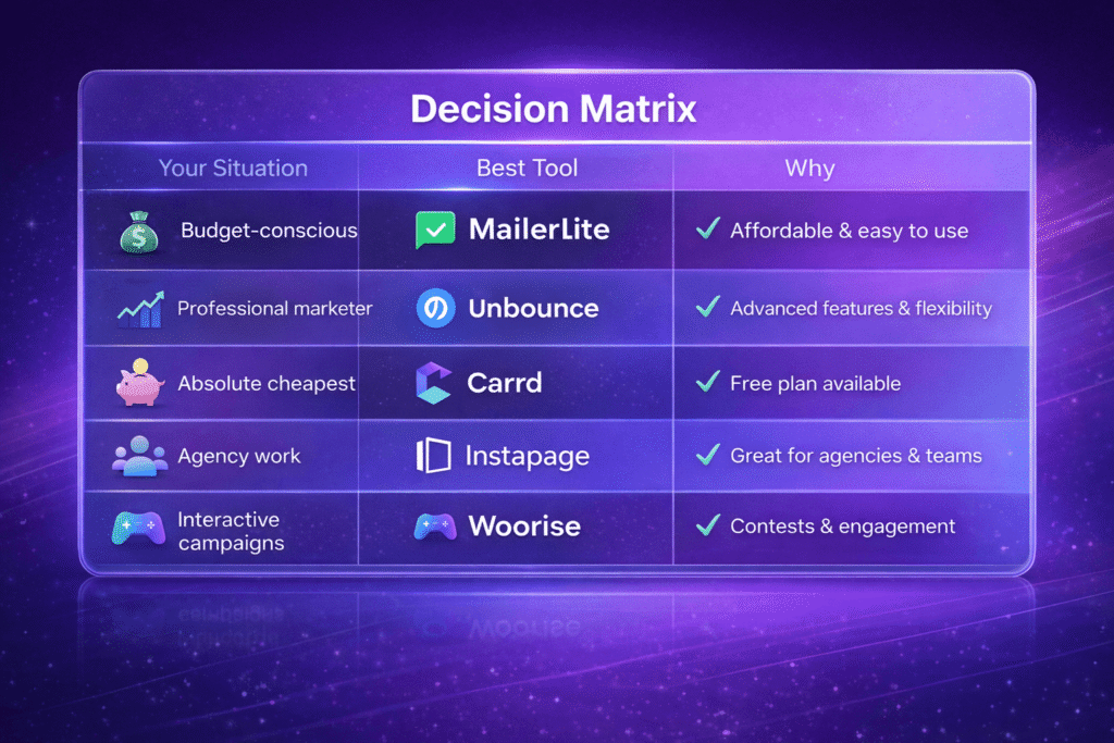 Landing page builder beslissingsgids - welke tool te kiezen