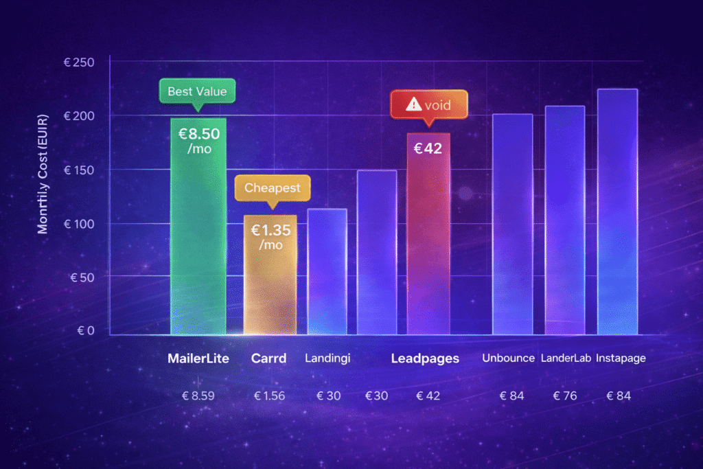 Landing page builder prijsvergelijking grafiek 2026