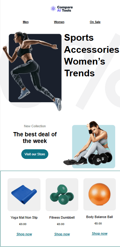 Omnisend shoppable email showing embedded products with buy buttons