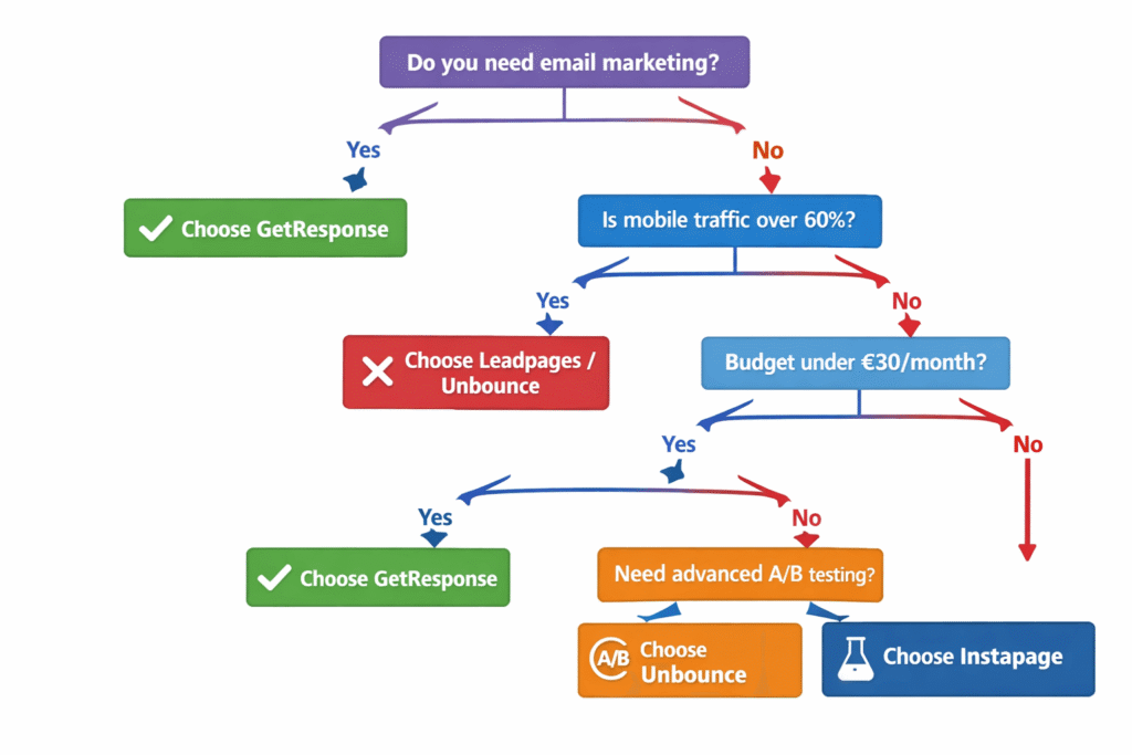 Decision flowchart showing whether GetResponse landing pages are right for you