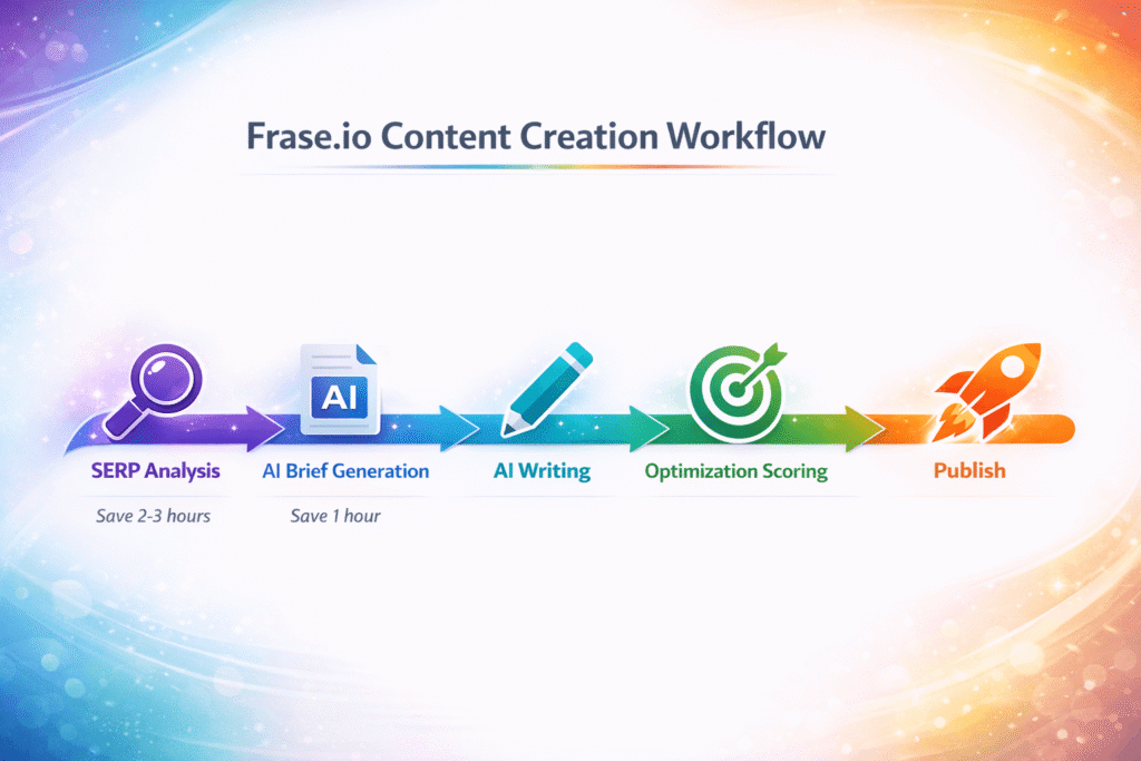 Frase.io content optimization workflow from keyword research to publishing