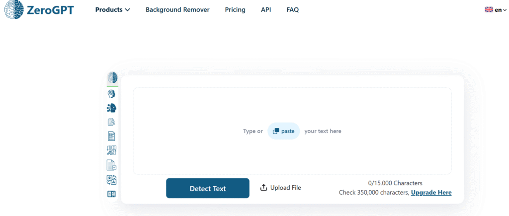 ZeroGPT free interface showing unlimited scan functionality and AI percentage score